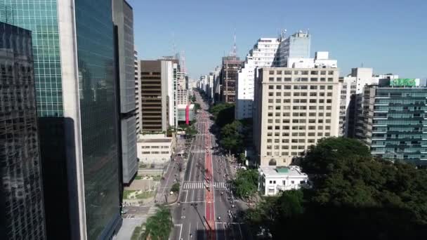 Luchtfoto Van Avenida Paulista Paulista Avenue São Paulo Brazilië — Stockvideo
