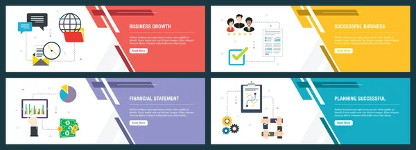 Internet-Banner mit Geschäfts-, Wachstums- und Planungssymbolen. — Stockvektor