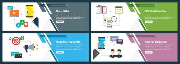 Redes sociales, comunicación y conexión empresarial . — Vector de stock