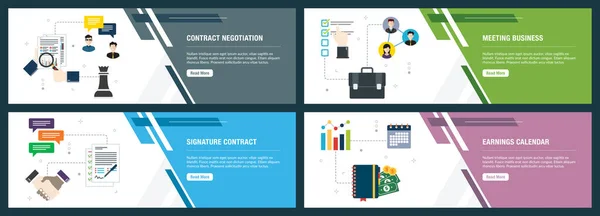 Negociación de contratos, reuniones de negocios, contrato de firma, calendario de ganancias . — Vector de stock