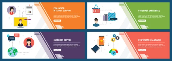Web Banner Konzept Vektor Mit Evaluierung Internet Unterstützung Verbrauchererfahrung Kundenservice — Stockvektor