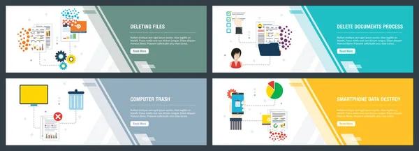 Vektorsatz Vertikaler Web Banner Mit Dem Löschen Von Dateien Dem — Stockvektor