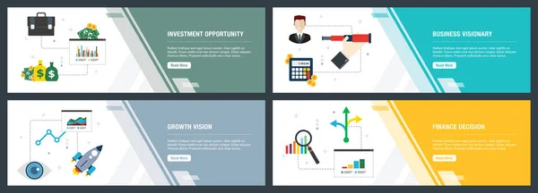 Insieme Vettoriale Banner Web Verticali Con Opportunità Investimento Business Visionary — Vettoriale Stock