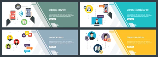 Vector Set Vertical Web Banners Wireless Network Virtual Communication Social — Stock Vector