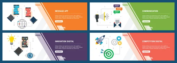 Vector Set Van Verticale Webbanners Met Bericht App Communicatie Innovatie — Stockvector