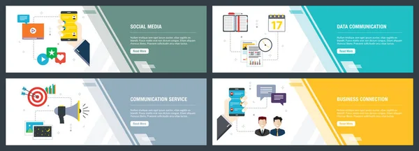 Vektor Uppsättning Vertikala Webbbanners Med Sociala Medier Datakommunikation Kommunikationstjänst Affärsförbindelse — Stock vektor
