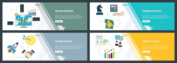 Vectorset Verticale Webbanners Met Succes Business Verdien Strategie Succesvolle Startup — Stockvector