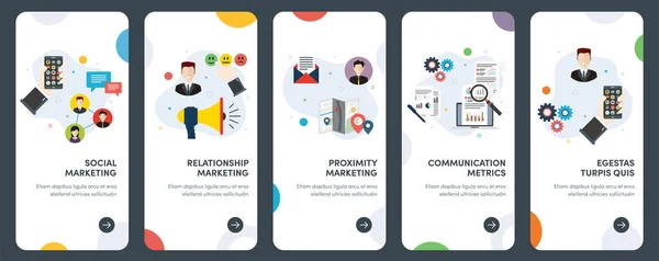 Conjunto Iconos Diseño Plano Conceptuales Para Marketing Comunicación Redes Sociales — Archivo Imágenes Vectoriales