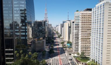 Brezilya 'nın Sao Paulo şehrindeki Avenida Paulista (Paulista Bulvarı) hava manzarası