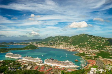 Three cruise ships in the port of St Thomas, US Virgin Islands. clipart