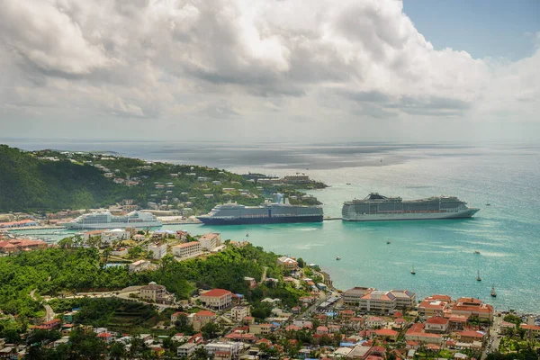 Drie Cruise Schepen Haven Van Thomas Amerikaanse Maagdeneilanden — Stockfoto