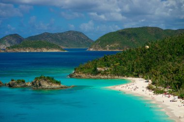 Ada beach ve yeşil tepeler, St John ABD Virgin Adaları ile güzel koyda.
