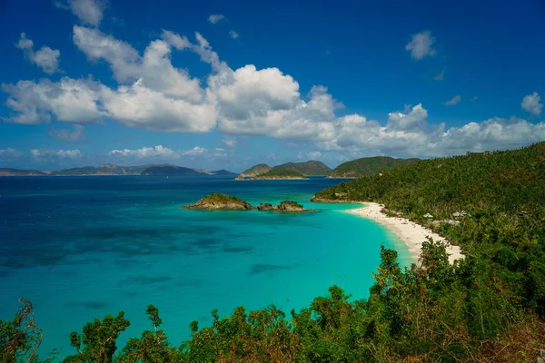 Beautiful bay in island with beach and green hills, St. John US Virgin Islands.