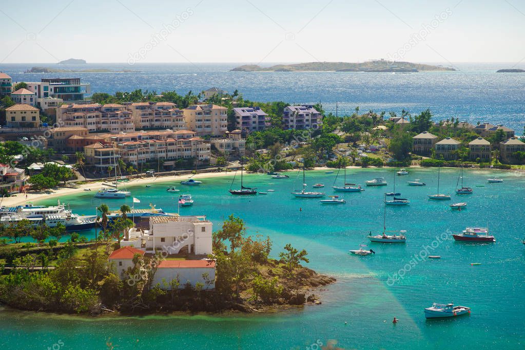 Cruz Bay, St John, United States Virgin Islands with a lot sailboats.