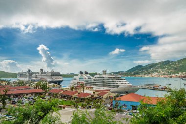 Three cruise ships in the port of St Thomas, US Virgin Islands clipart