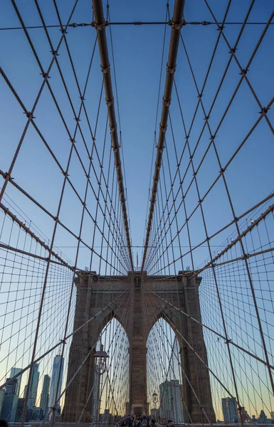 Ponte Brooklyn Nova Iorque Com Uma Perspectiva Geométrica Pôr Sol — Fotografia de Stock