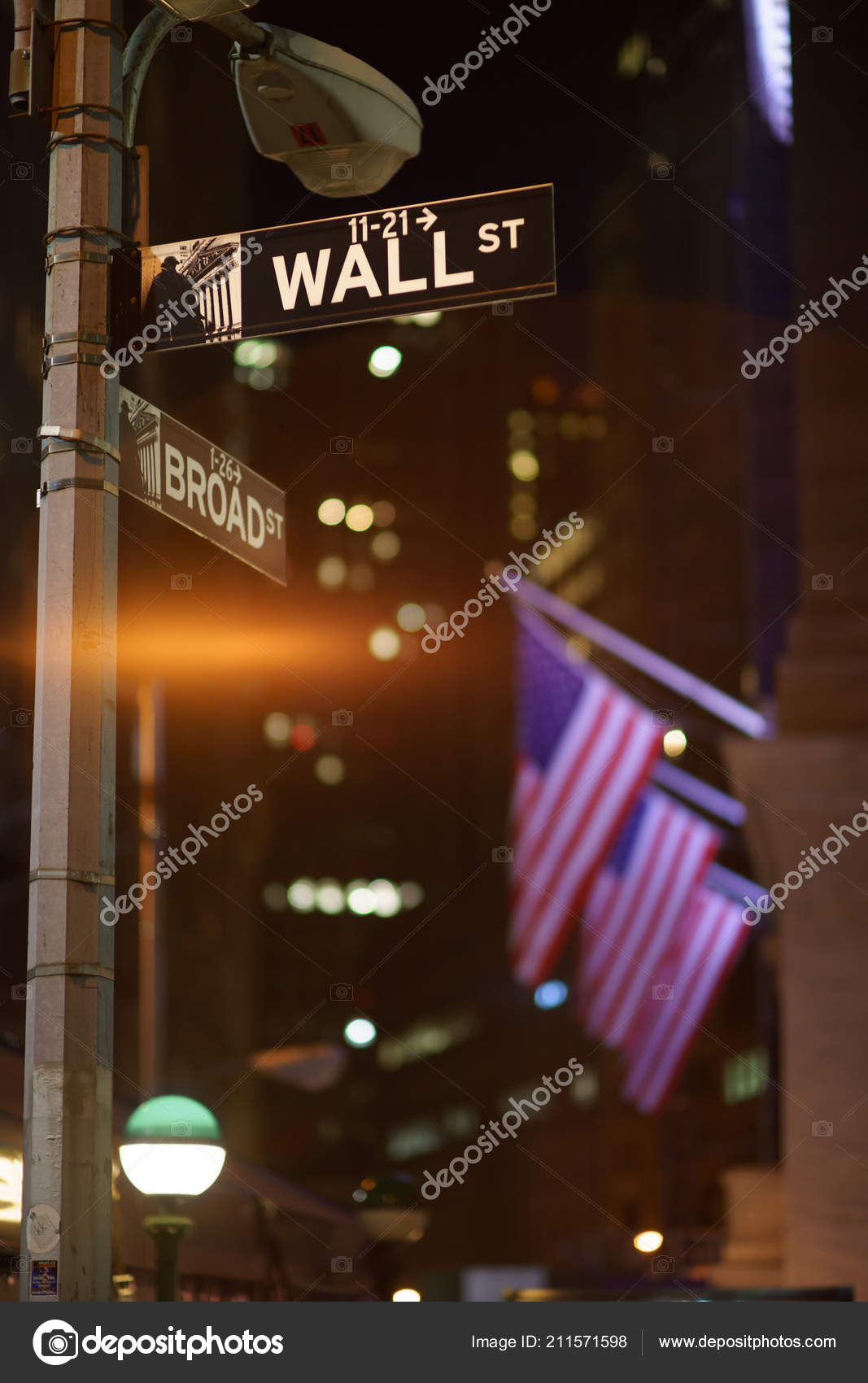 Signos Wall Street Noche Con Nosotros Banderas Fondo