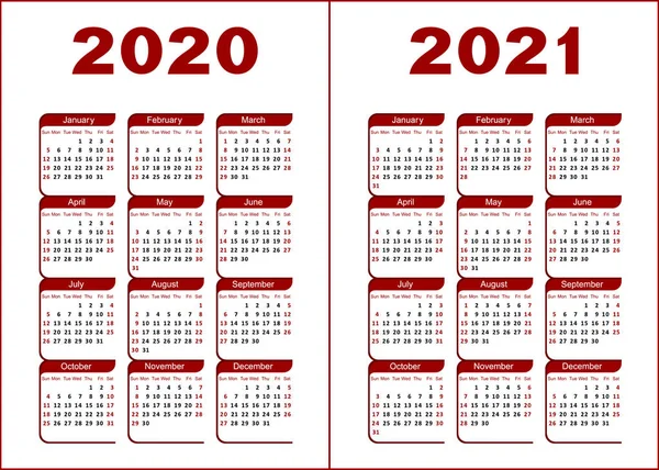 Calendário Para 2020 2021 Letras Figuras Vermelhas Pretas Sobre Fundo —  Vetores de Stock