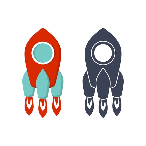 彩色火箭和白色背景上深蓝色火箭的轮廓 — 图库矢量图片