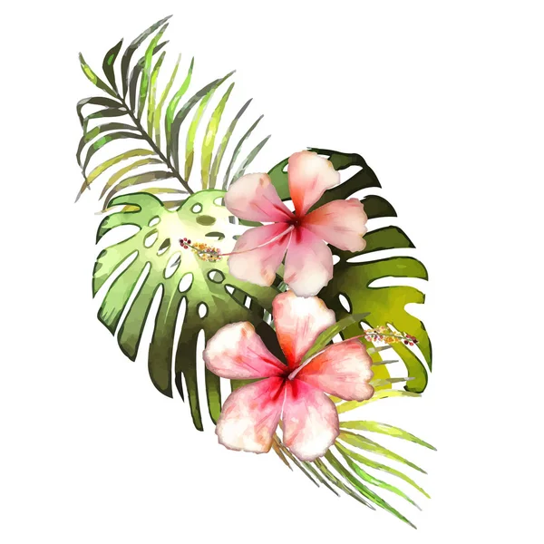 Hand Drawn Watercolor Tropical Plants — Stock Vector