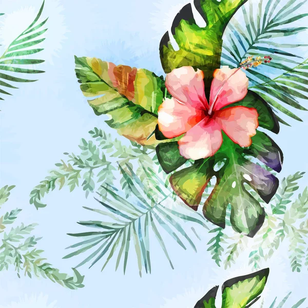 Plantes Tropicales Fleurs Motif Sans Couture — Image vectorielle