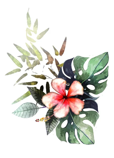 Acuarela Dibujada Mano Plantas Tropicales — Vector de stock