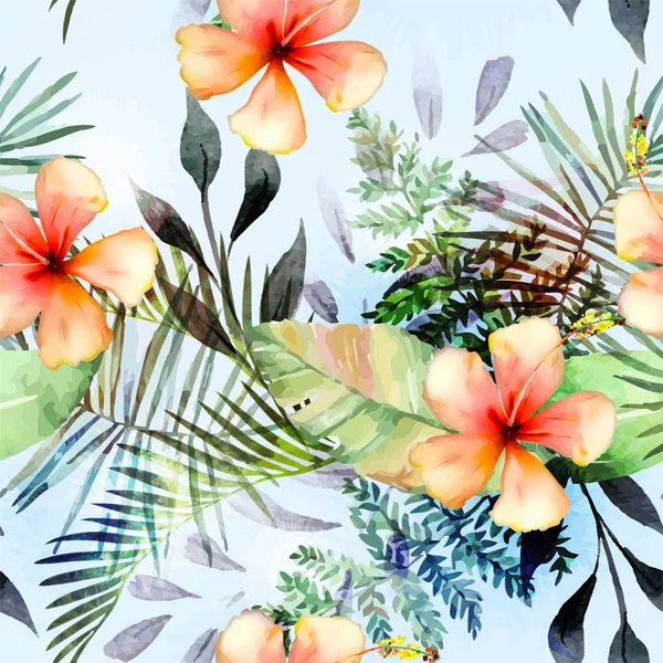 Tropische Pflanzen Blumen Nahtlose Muster — Stockvektor