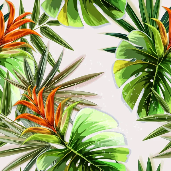 Plantes Tropicales Fleurs Motif Sans Couture — Image vectorielle