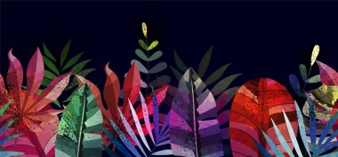 Soyut tropikal bitki deseni. Vektör illüstrasyonu.