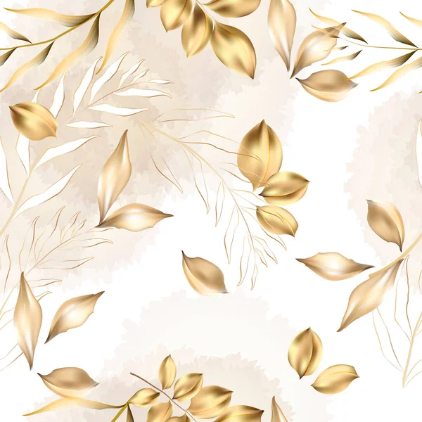 Векторный Бесшовный Рисунок Золотыми Листьями Экзотический Ботанический Дизайн Фона Косметики — стоковый вектор