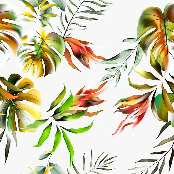 Naadloos Met Hand Getekend Tropisch Vectorpatroon Met Exotische Palmbladeren — Stockvector