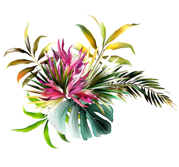 Ljusa Tropiska Bakgrunder Med Djungelväxter Exotiska Mönster Med Tropiska Blad Vektorgrafik
