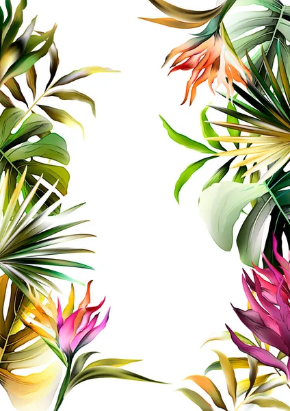 Tropische Achtergrond Met Jungle Planten Vector Exotisch Patroon Met Palmbladeren — Stockvector