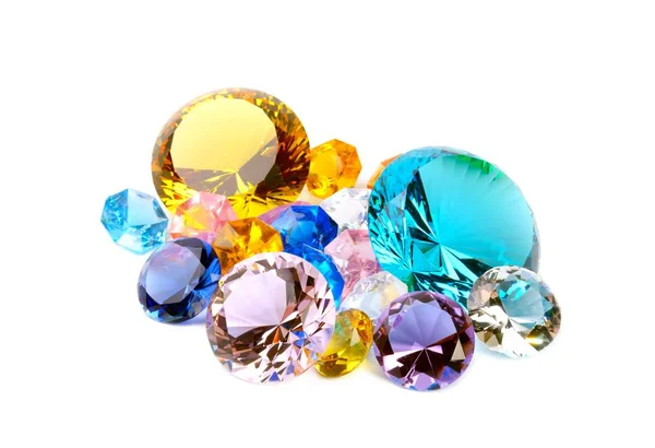 Farverige diamanter på hvid - Stock-foto