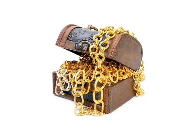 Golden chains in box — Stock Photo, Image