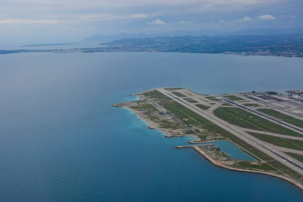Panorama Riviera Francesa Del Aeropuerto Niza Francia Vista Desde Arriba —  Fotos de Stock