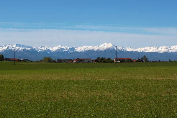 Alps Arka Plan Ile Düz Doğal Manzara Görünümü — Stok fotoğraf