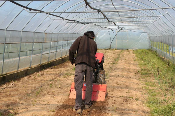 Hombre Que Trabaja Los Campos Agrícolas — Foto de Stock