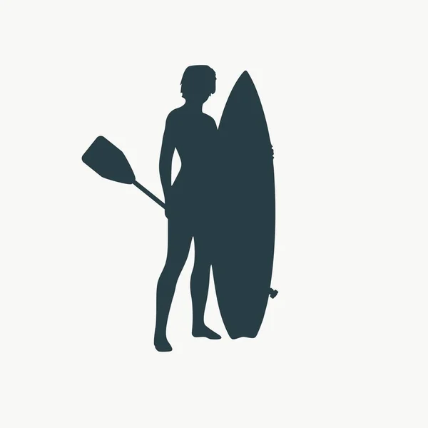 Ilustração da senhora posando com prancha de surf — Vetor de Stock