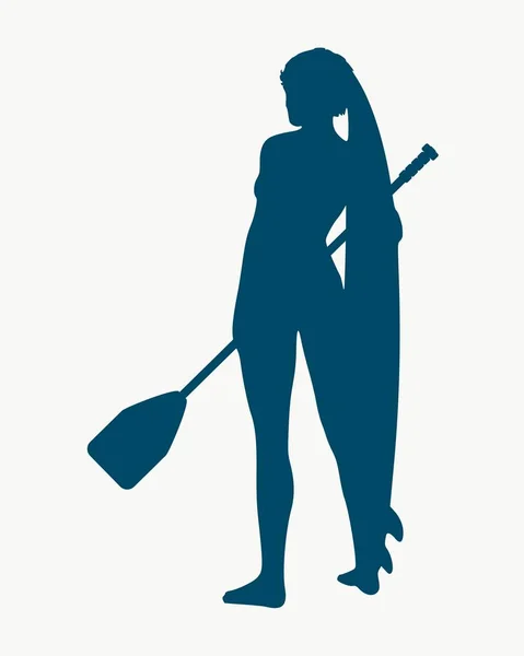 Иллюстрация женщины, позирующей с доской для серфинга — стоковый вектор