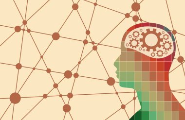 Bir adam kafa dişli ile silüeti.