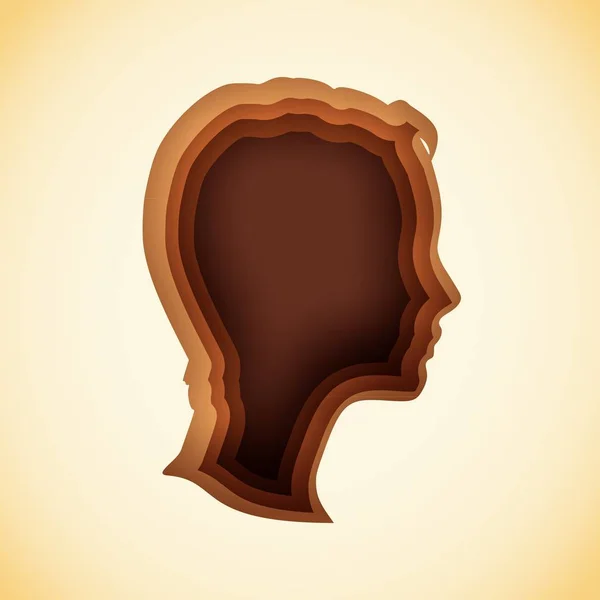 Face side view. Elegant silhouette of a female head. Short hair. Illustration with paper cut shapes
