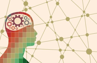 Bir adam kafa dişli ile silüeti.