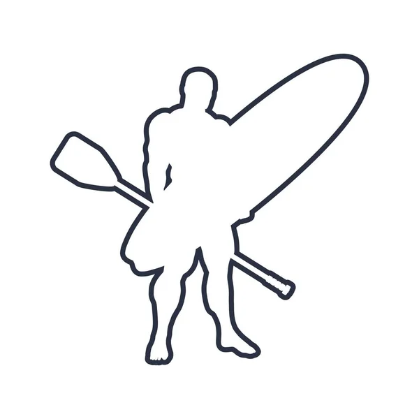 Иллюстрация человека, позирующего с доской для сёрфинга — стоковый вектор