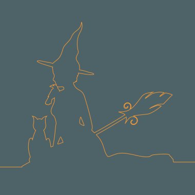 Süpürge saplı cadı silueti.