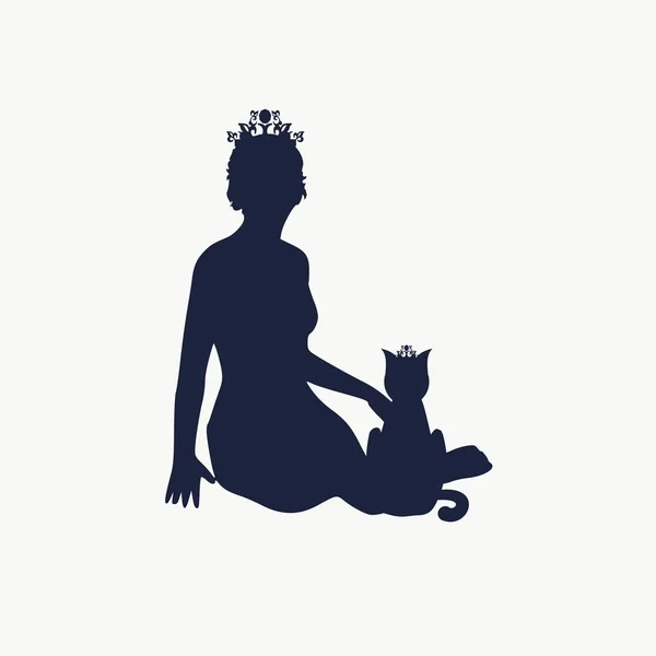 Silhouette di donna e gatto — Vettoriale Stock