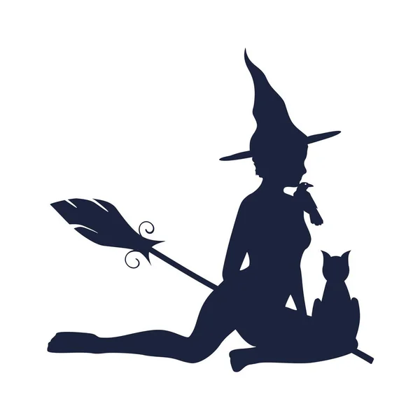 Silhouette de sorcière avec balai — Image vectorielle