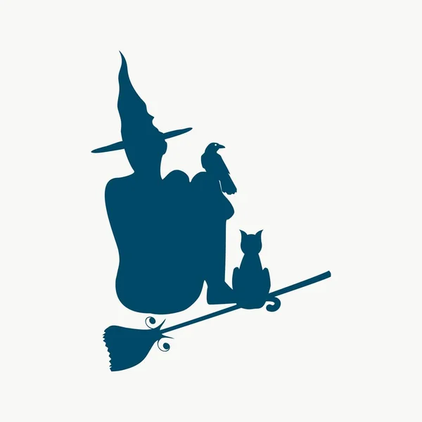Witch silhouet met bezemsteel — Stockvector