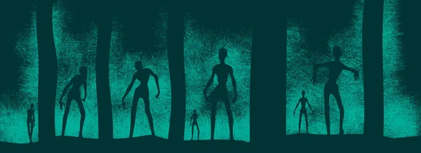 Zombie-Silhouetten im dunklen Wald — Stockfoto