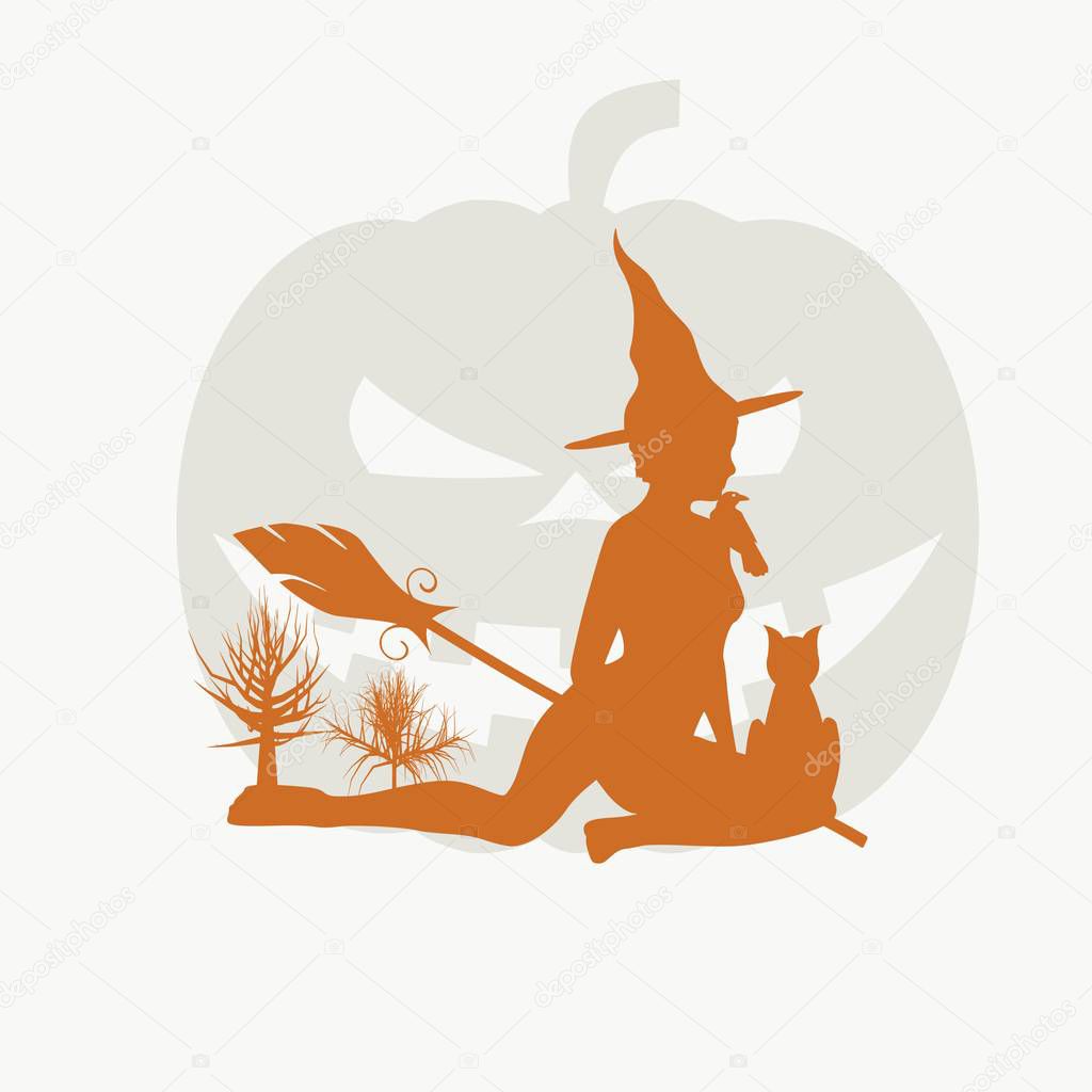 Witch silhouette with a broomstick